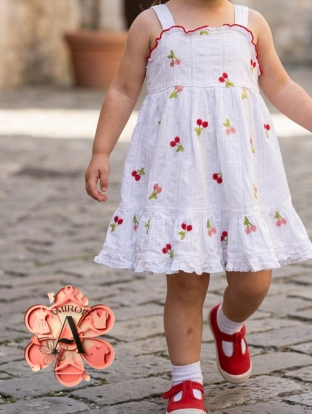2x1 BOGO Flapdoodles White Cherry Embroidered Ruffle Dress 12M